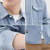 Męska koszula robocza z retro spranego denimu - Jednolity kolor, Długi rękaw, Luźny krój, Wiosna/Jesień