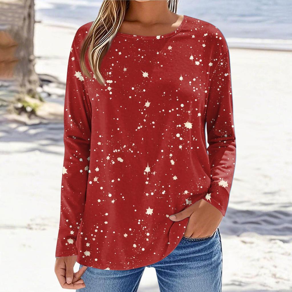 Women's T-shirt 3D printing small floral print fashion long-sleeved round neck regular top holiday weekend spring and autumn