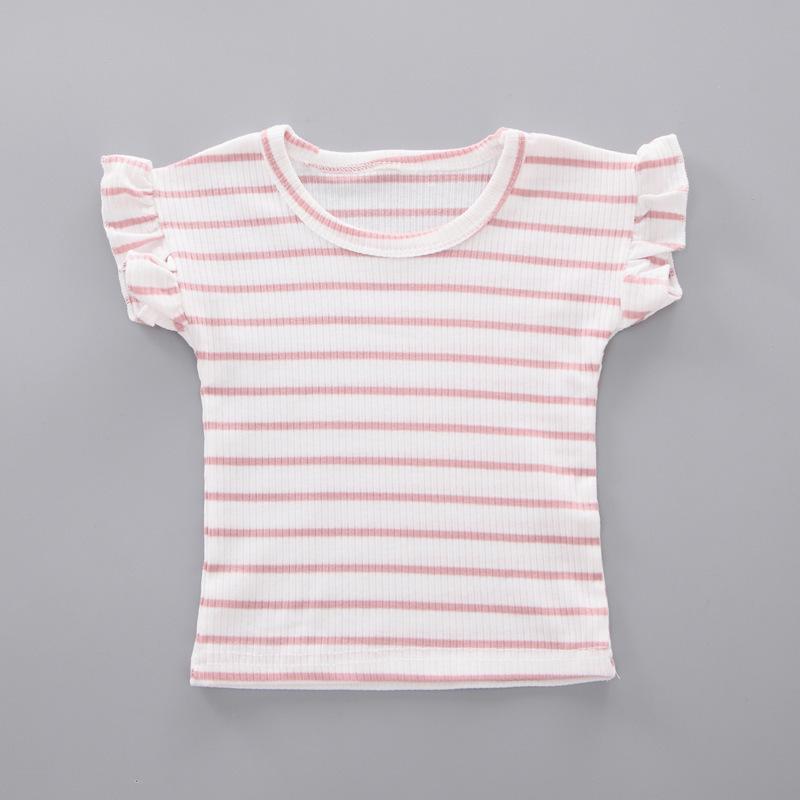 Summer Girls Babies Cute Striped Short Sleeved New Small Medium Sized Children's Shoulder Strap Short Sleeved Set Two-piece