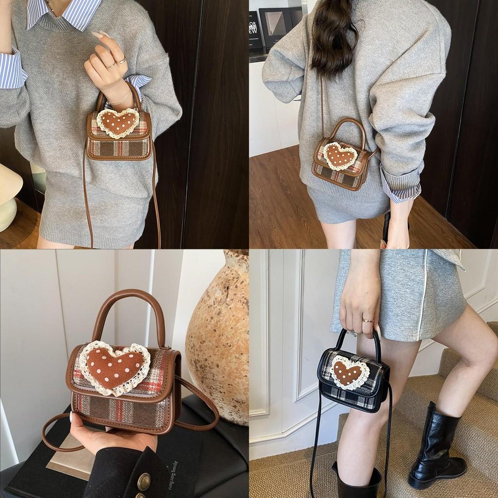 Cute Kids Girl Handbag Pu Material With Heart Lace Designer For Daily Use