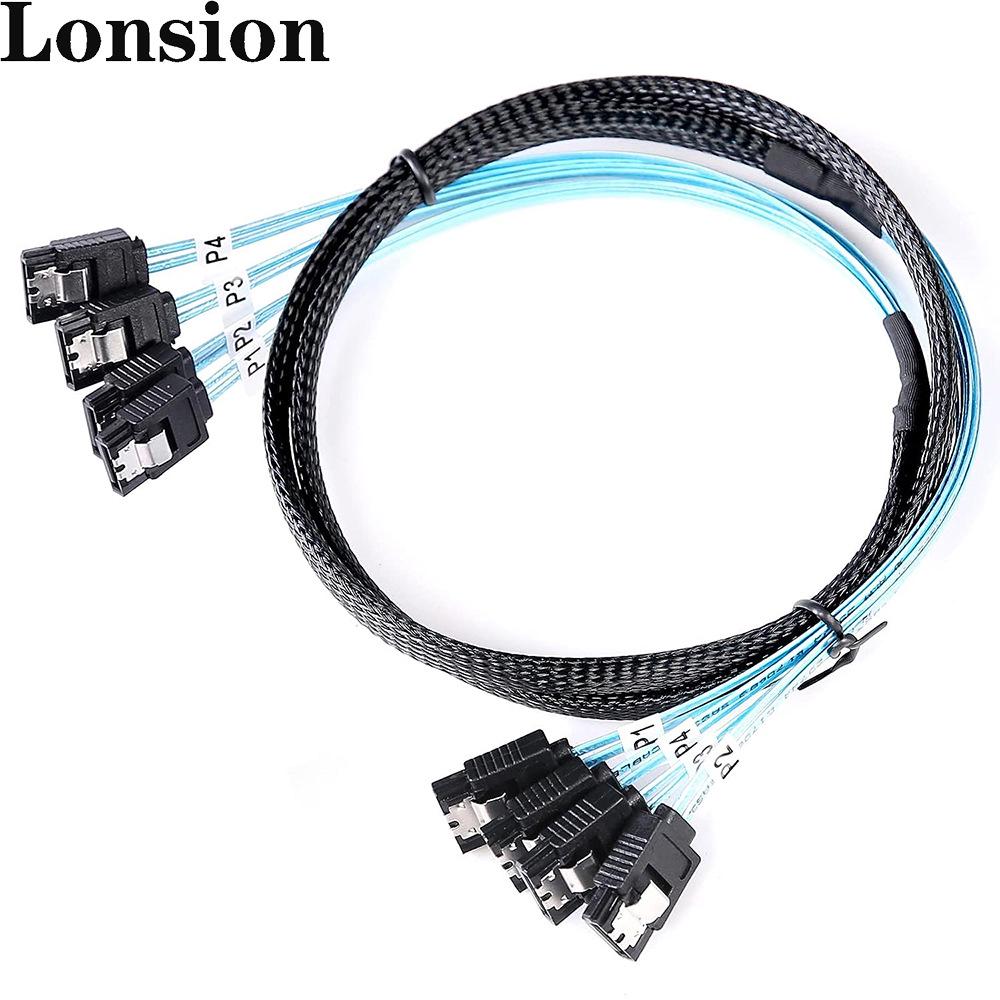 Câble de disque dur tressé 4-SATA vers 4-SATA 4.0 180°