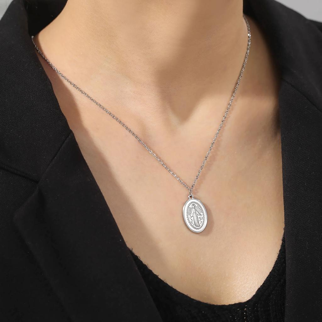 Religious Virgin Mary Pendant Necklace for Women Stainless Steel Mother of Jesus Necklaces Catholic Blessed Jewelry Gift