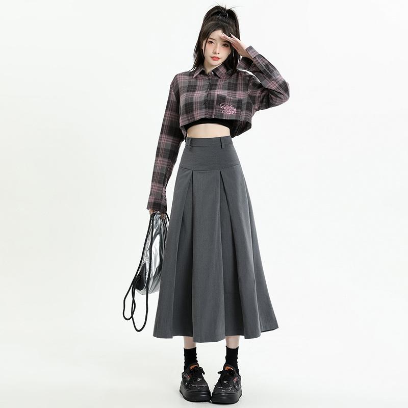 Skirts Women Chic College All-match Autumn Basic Midi Popular Korean Style Fashion Ladies Clothing Pleated Faldas Vintage
