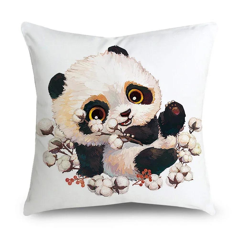 Pillowcase Office Decor Cushion Cover Cute Panda Pattern Home Square