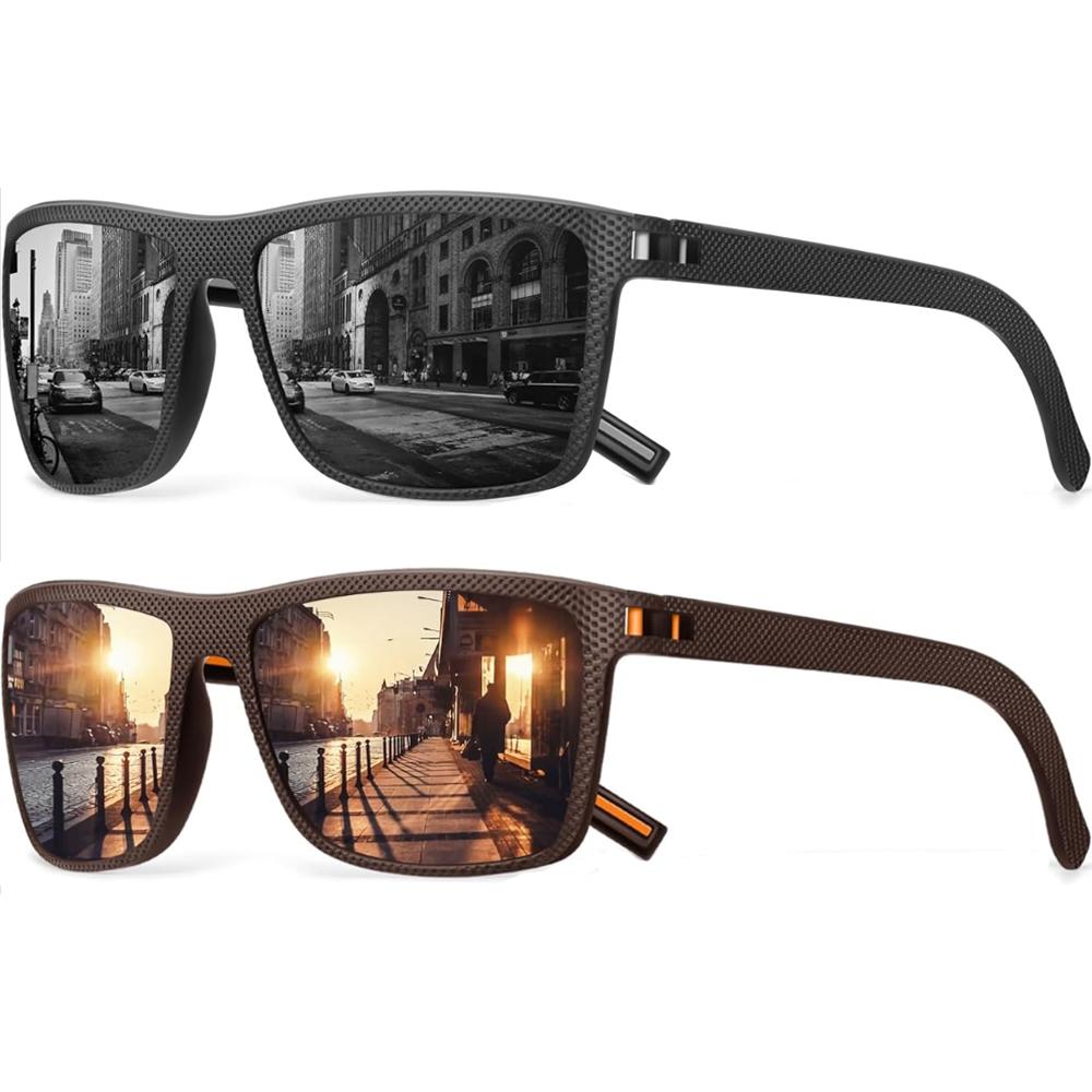 2Pack Sunglasses Men Sun glasses for Womens Trendy Retro Mirror Lens for Driving Fishing UV400 Protection