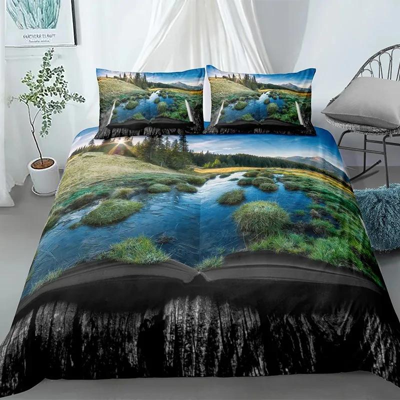 Tree And Sunset Duvet Cover Sets Landscape Mountain Tropical Trees Bedding Set Starry Sky Comforter Cover Queen King Size
