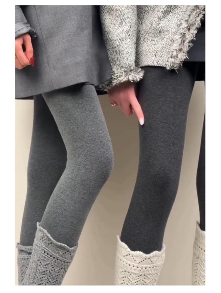 Women's Thickened Dark Gray Leggings, Plus Velvet, Extra Warm, Autumn/Winter Outerwear with Lambswool