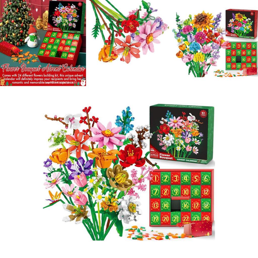Flower Christmas Bouquet Countdown Advent Calendar Building Blocks Box Blind