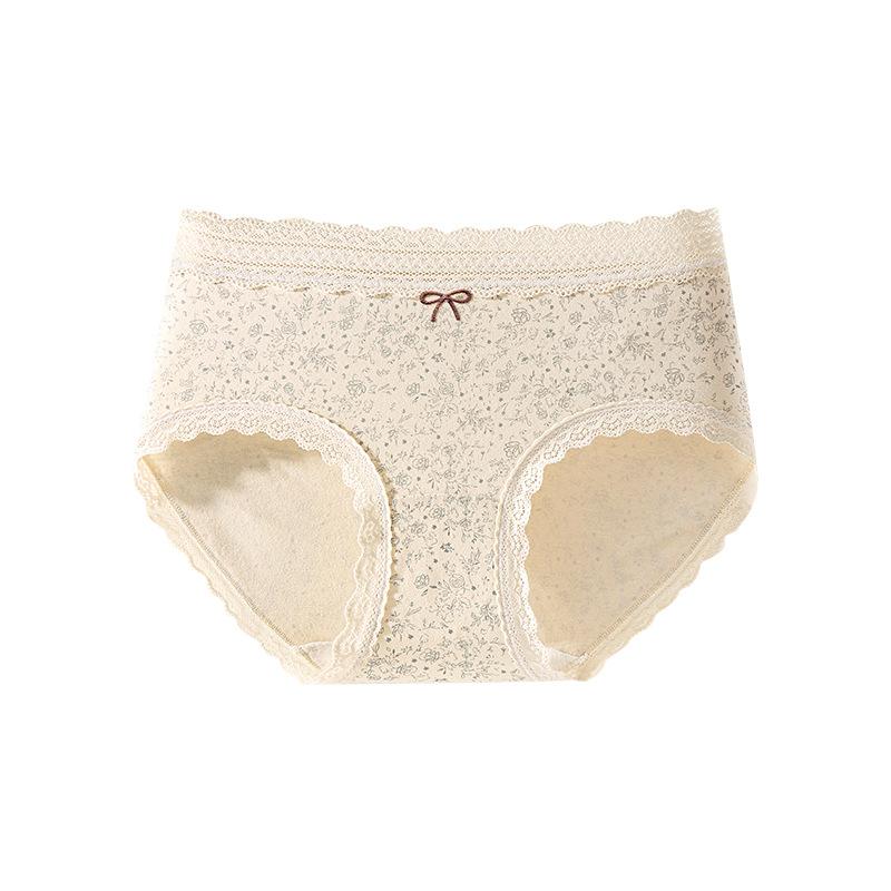 Ladies Spring and Autumn Sweet Floral Pure Cotton 10A Antibacterial Extended Crotch Waist Triangle Briefs