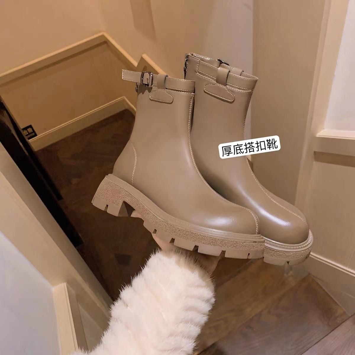 

Cowhide~ Grape Mom same Martin boots women s platform British style short boots thin boots Chelsea boots spring and autumn single boots 35