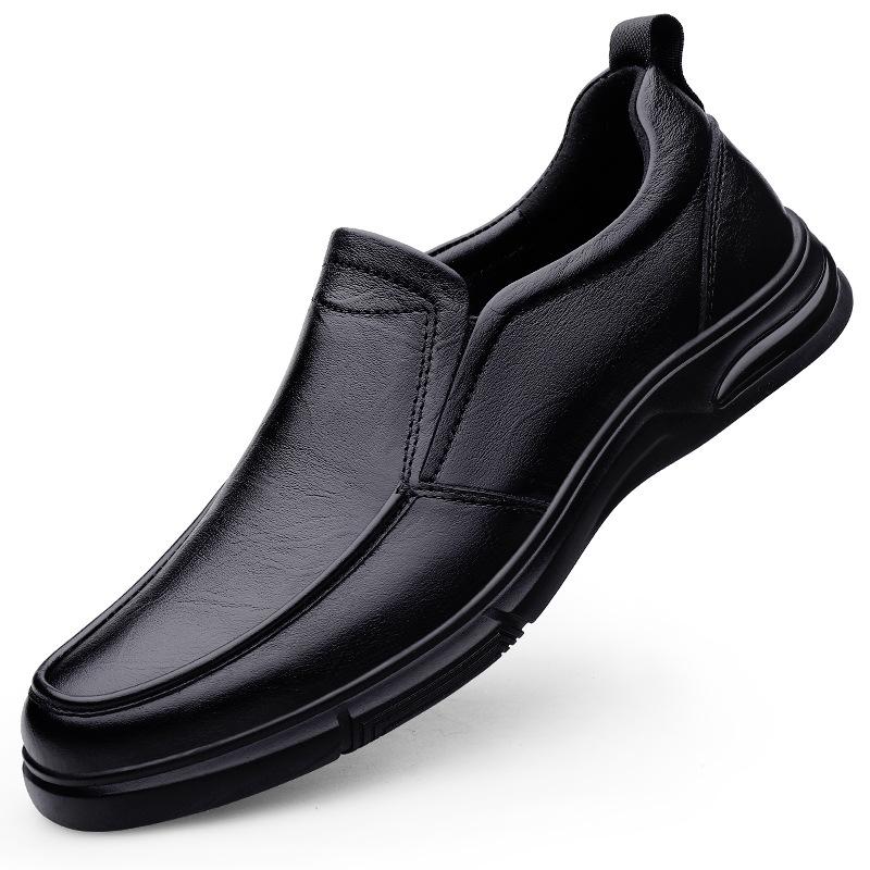 Men's Casual Leather Slip-On Shoes - Round Toe, Breathable & Versatile for Formal or Business Wear