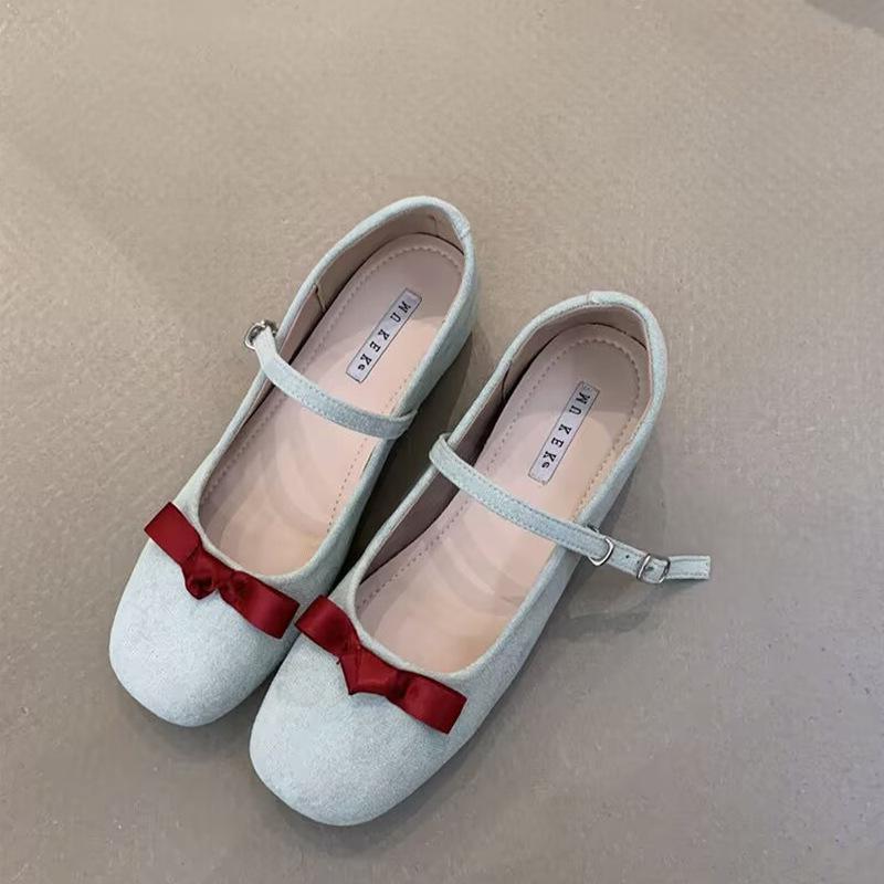 Spring fairy style cute round head ballet shoes female new bow retro inner height increase Mary Jane shoes