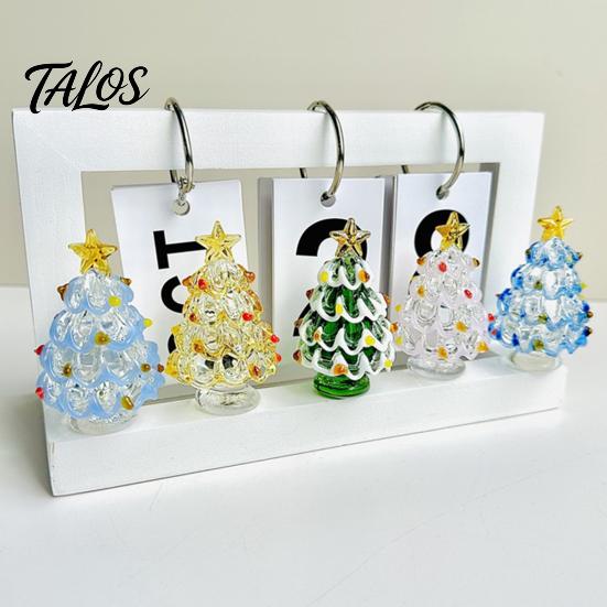 Elegant Office Desk Decor Glazed Glass Christmas Tree Figurine, Handcrafted Ornament Gift for Friends Holiday Display, Colorful Modern Table