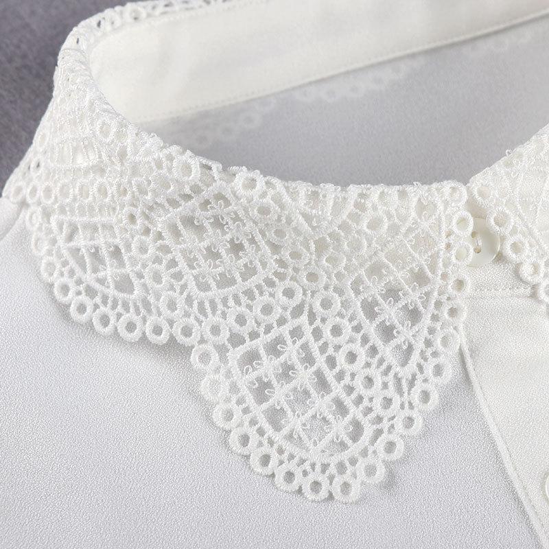 Versatile Fake Collar Shirt Anti-Wrinkle Chiffon Embroidered Fake Collar Shirt Collar Women'S Fashion Grid Flower Fake Collar Women