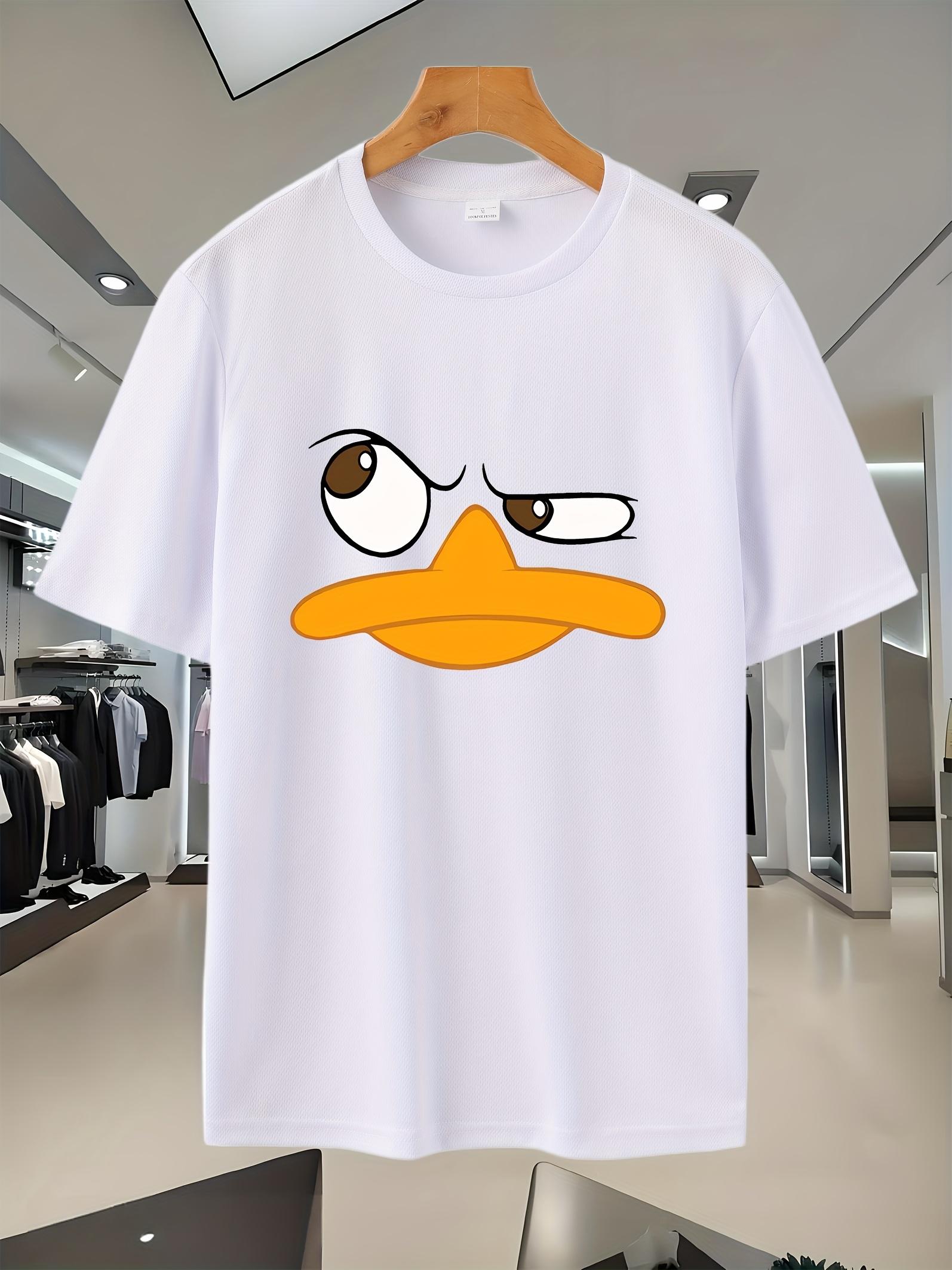 Breathable Mesh Sport T-shirt with Cartoon Duck Graphic Print - Moisture-Wicking Gym & Casual Short Sleeve Tee M