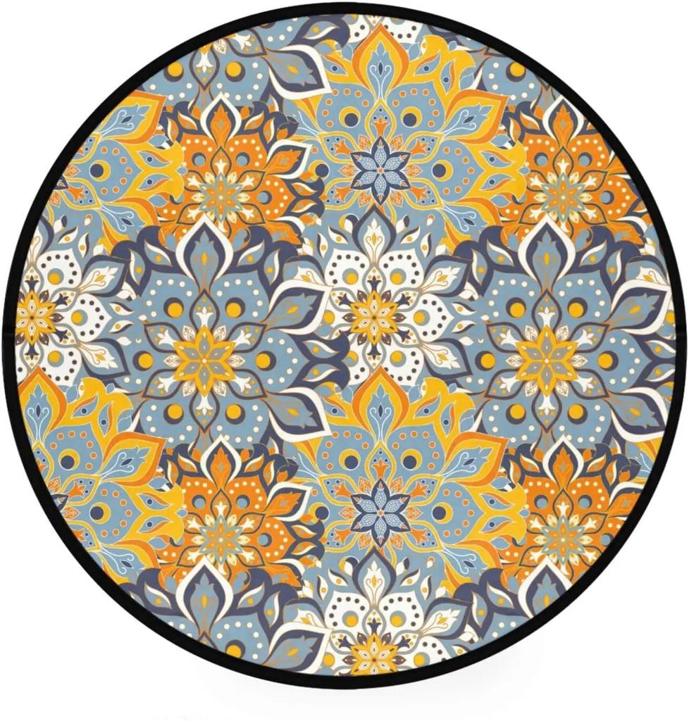 Abstraktní Boho Květinová Mandala Kulatý Koberec Exotický Květinový Kruh Koberec do Obývacího Pokojí Měkká Protiskluzová Podložka do Dětského Pokojí Vstupní Podlahová Rohož
