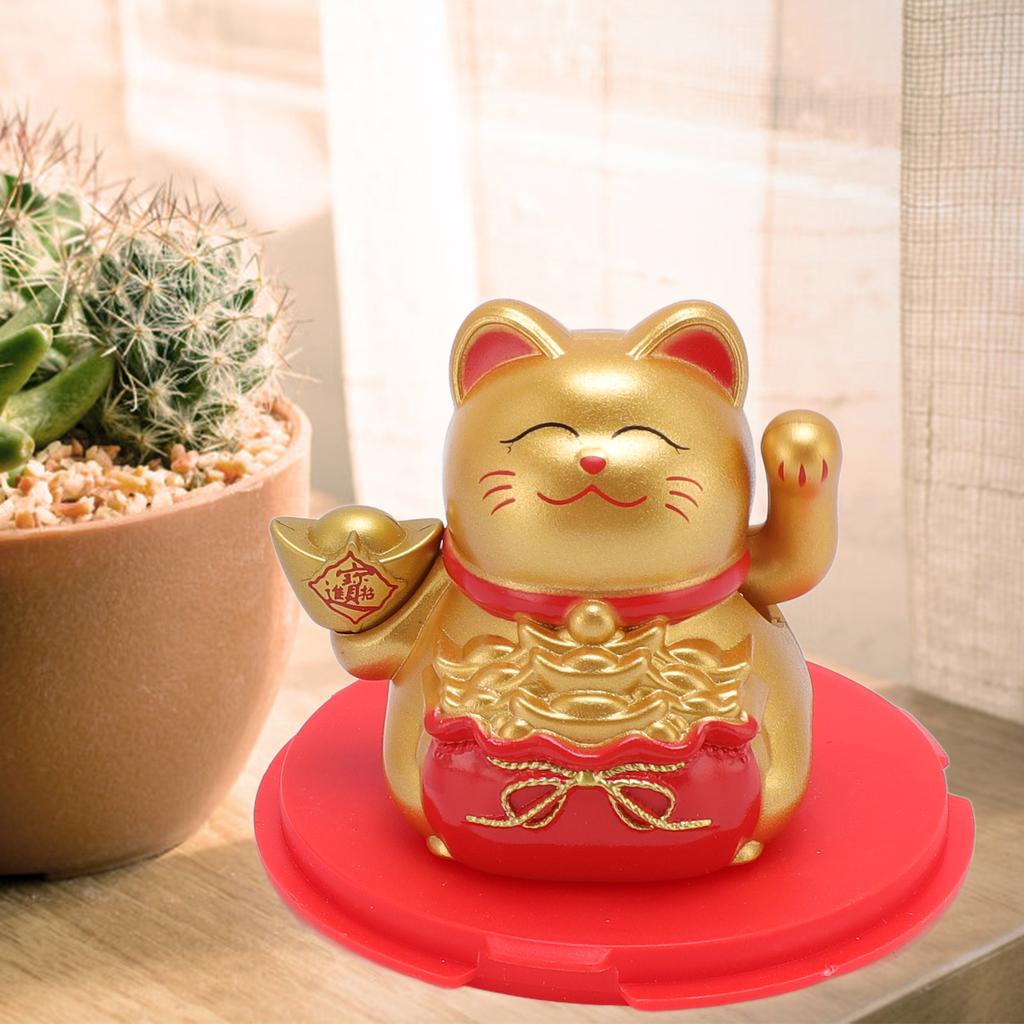Feng Shui   Cat Solar Powered Waving Maneki Neko Decoration   Cat Statue for Home Shop Car Interior