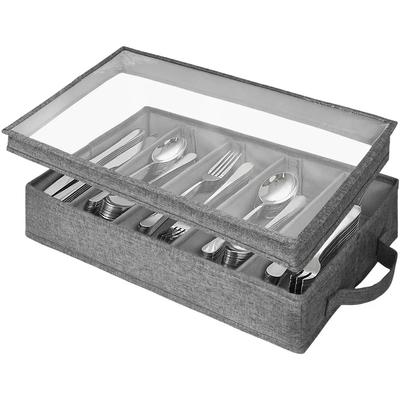 Portable Flatware Storage Case with Transparent Lid and Reinforced Handles for Convenient Utensil Organization