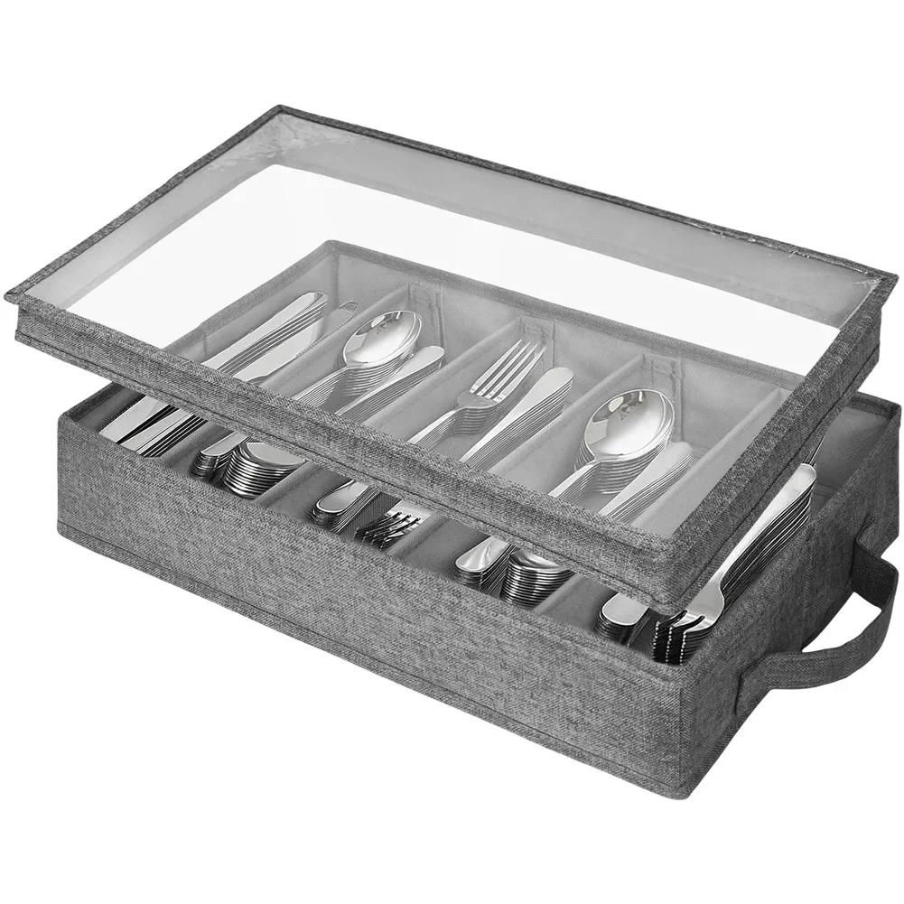 

Portable Flatware Storage Case with Transparent Lid and Reinforced Handles for Convenient Utensil Organization