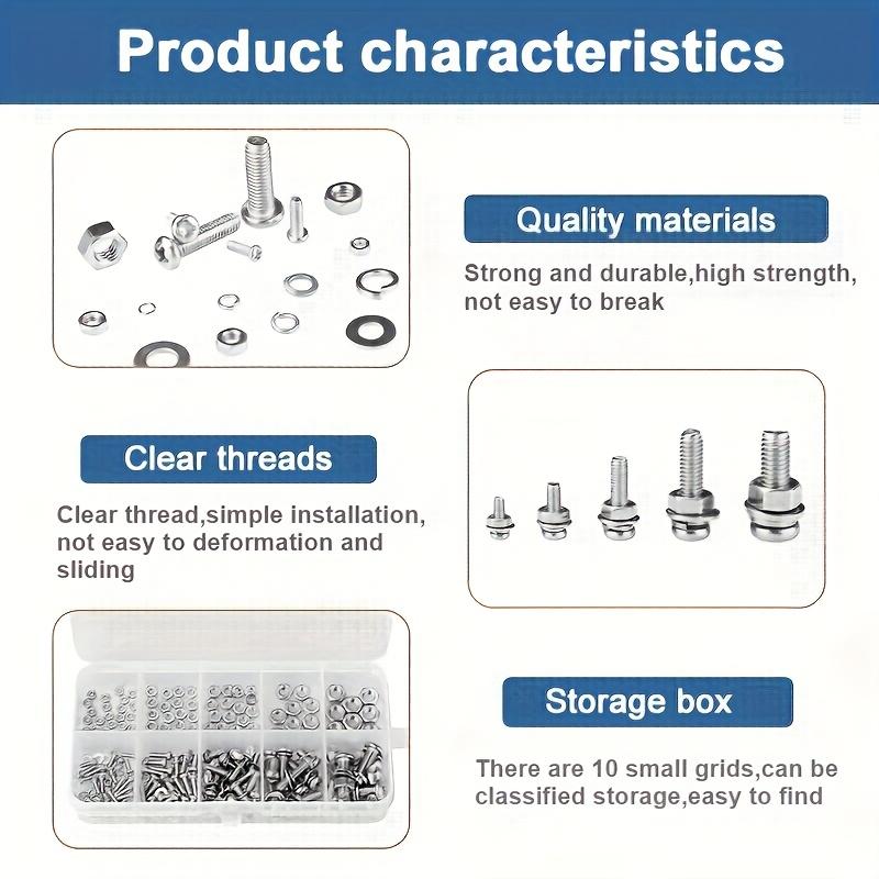 Hex Nuts and Bolt Set - 320 Pieces Durable M2 - M5 Metric Size Universal Hardware Kit for DIY Projects and Repairs