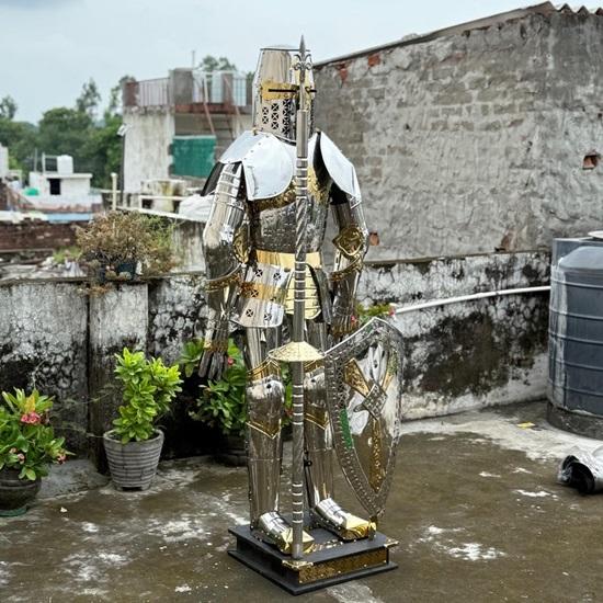 Full Body Medieval Crusader Knight Armor  Polished Stainless Steel Suit with Display Stand for LARP, Cosplay, and Historical Reenactments