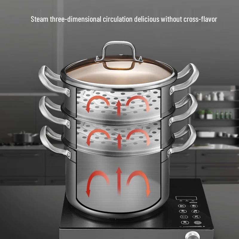 KOBACH 28cm 304 Stainless Steel 3-Layer Steamer