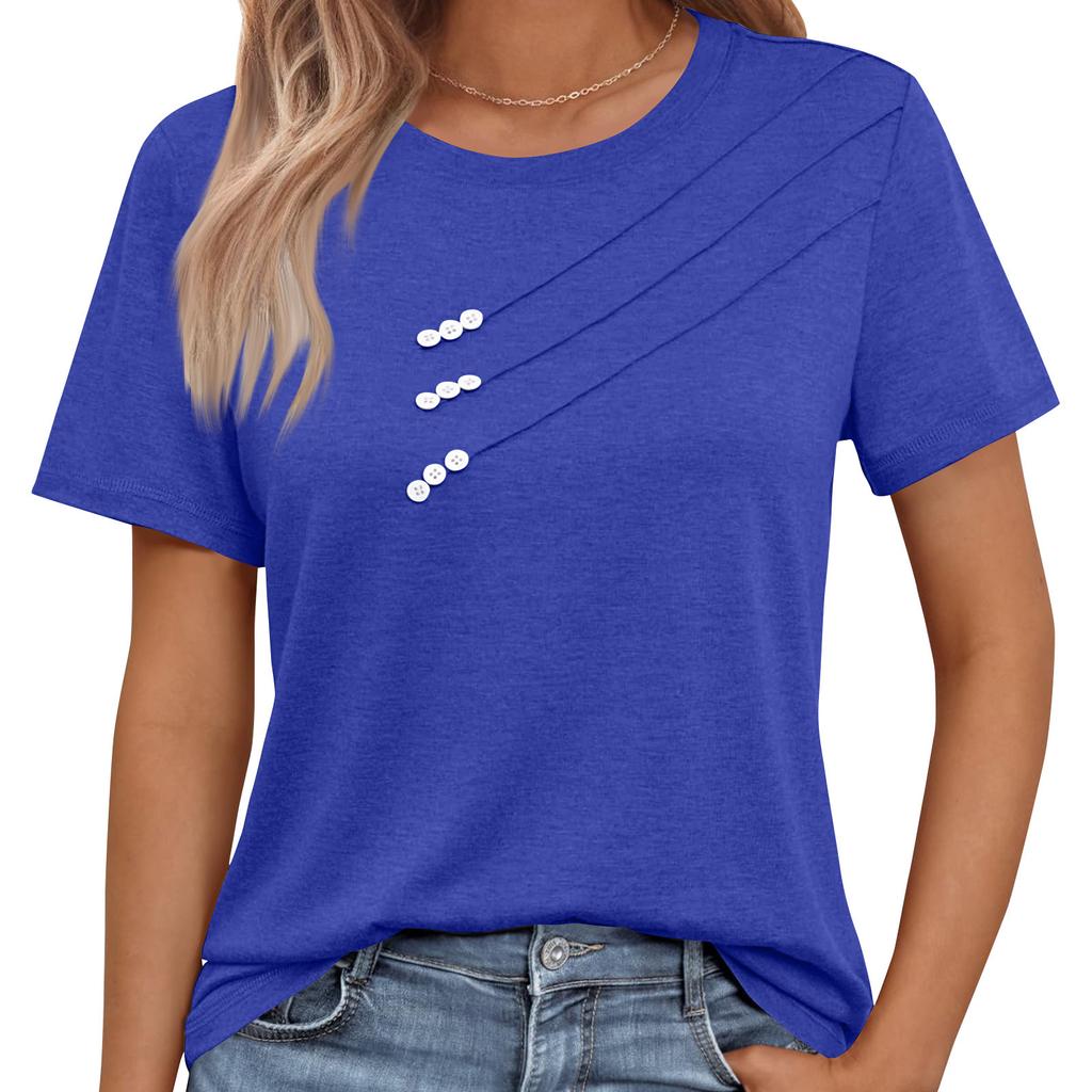 Ladies' Button Solid Color Casual Short Sleeved Shirt