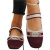 Knitted Square Toe Flat Mary Jane Shoes with Single Buckle Strap Comfortable Lightweight Casual Footwear for Women