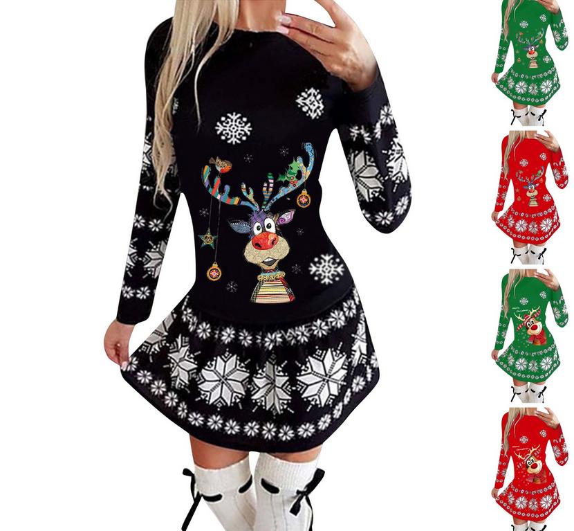 

(радость выбирать)Женская модная плиссированная юбка с круглым вырезом и рождественским принтом, длинная юбка