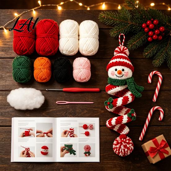 DIY Handmade Holiday Decorations Crochet Spiral Ornament Kit for Adults Beginners Christmas Craft Set Fun Winter Indoor Activities with Yarn Hook,