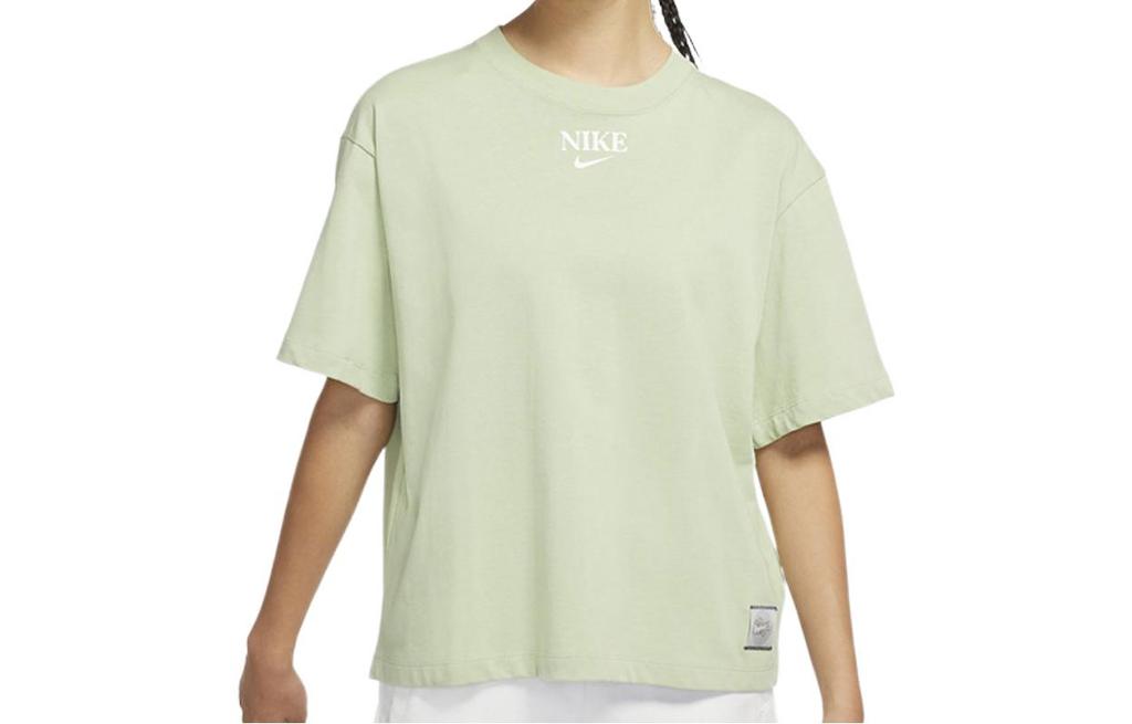 Nike T Shirts Women's Melon Green Crew Neck Moderate Straight Fit DM7904-343