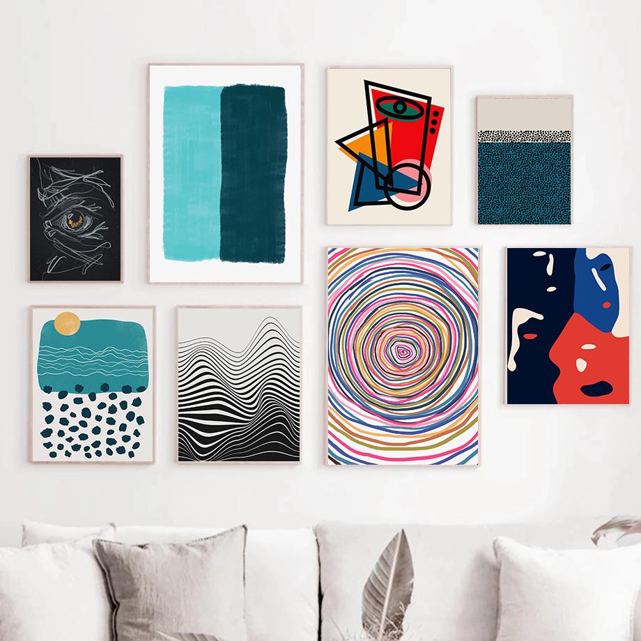 Trendige Minimalistische Schrullige Abstrakte Poster Konzentrische Linien Moderne Gesichts-Drucke Leinwandmalerei Wandkunst Bilder Heim Zimmer Dekor