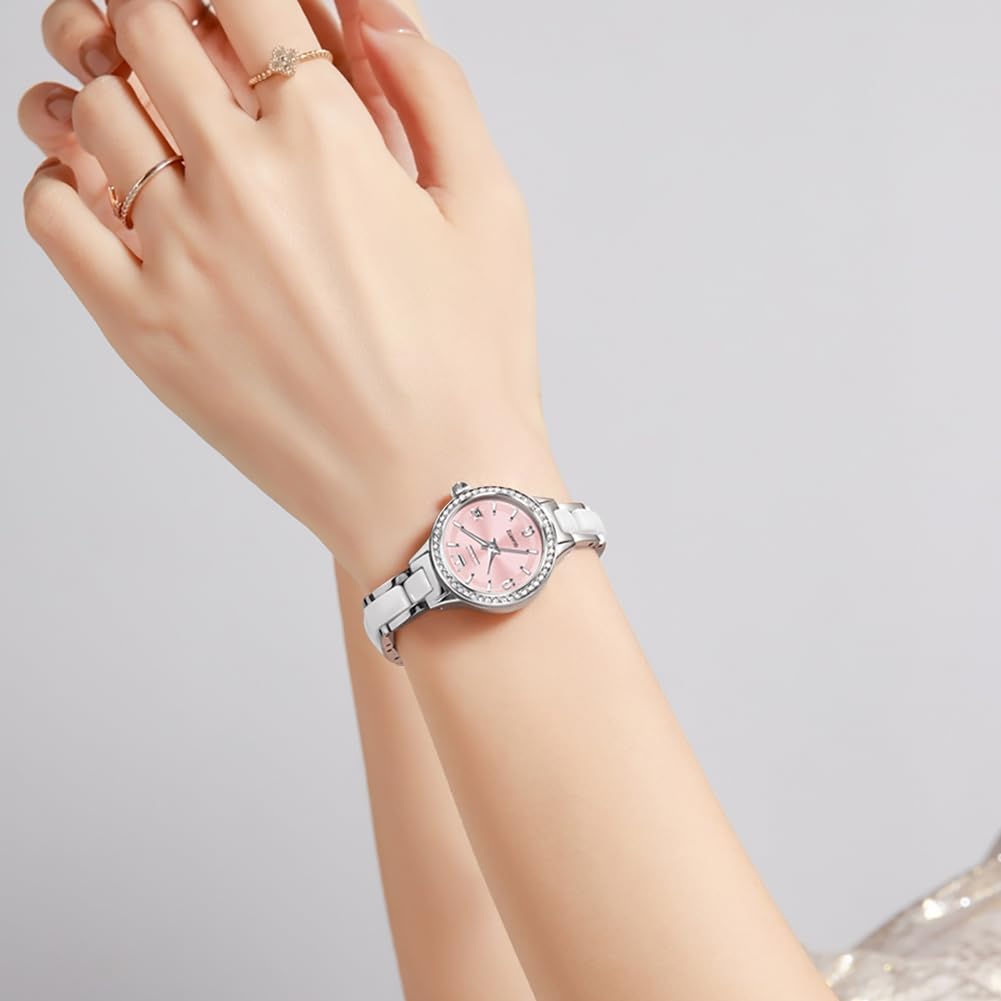 OLEVS Waterproof Date Silver Stainless Steel Pink Dial Women's Watch, Popular, Analog, Display, Band, Bracelet,