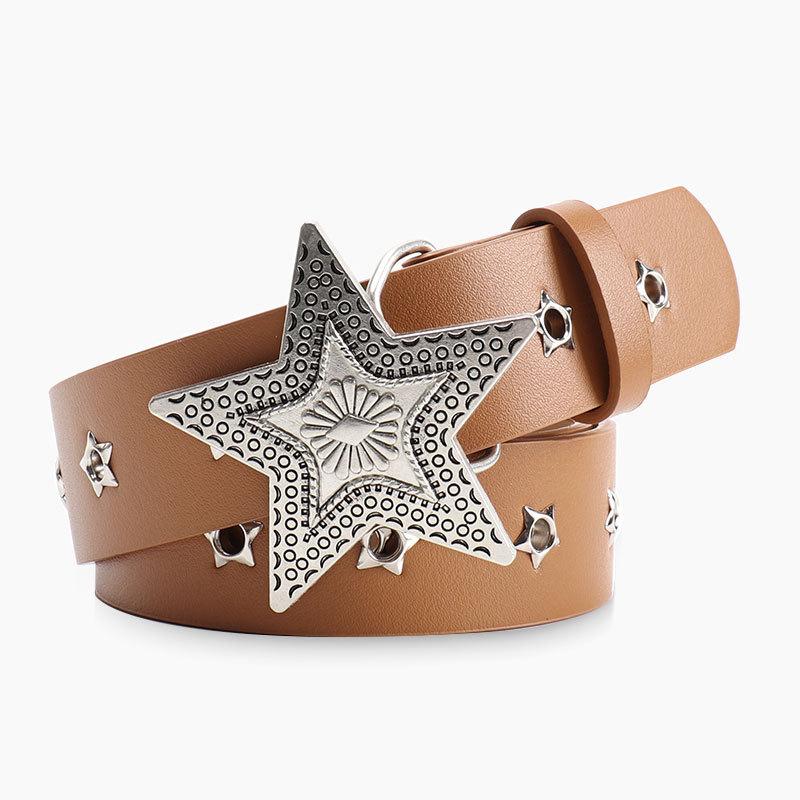 Five-pointed Star Buckle Women's Belt Versatile Jeans Belt Retro Star Cornel Eye Hole Women's Belt