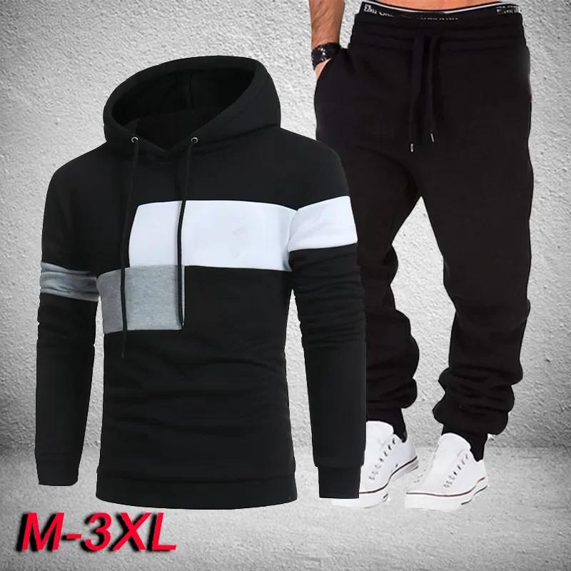 2026 Fashion Men Tracksuits Hoodies Suit Autumn Winter Men Hooded Sweater and Sweatpants Two Piece Set Plus Size Men's Clothing
