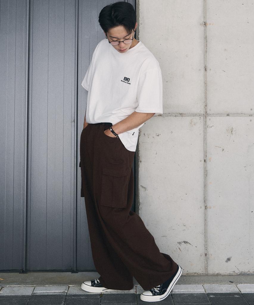 Beokeuldaun Wide Curved Cargo Cotton Pants (Brown)