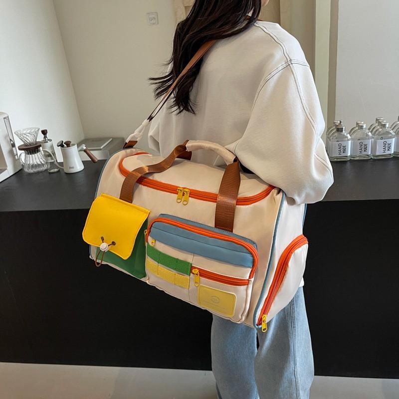 Fashion Contrast-color Diagonal Fitness Bag Large-capacity Travel Hand Luggage Light Outing Short Business
