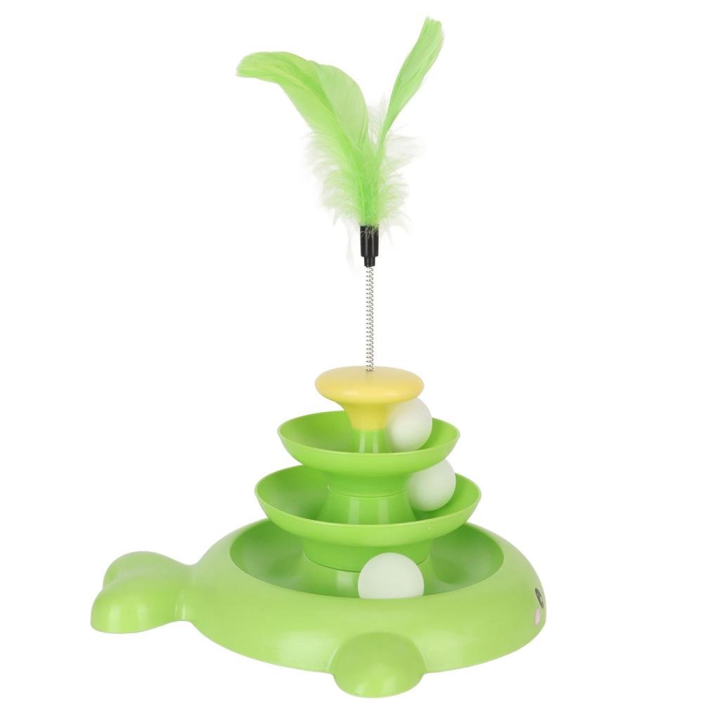 Cat Ball Tower Toy 3 Level Detachable Pet Track Interactive Toy with Teasing Feather for Kitten