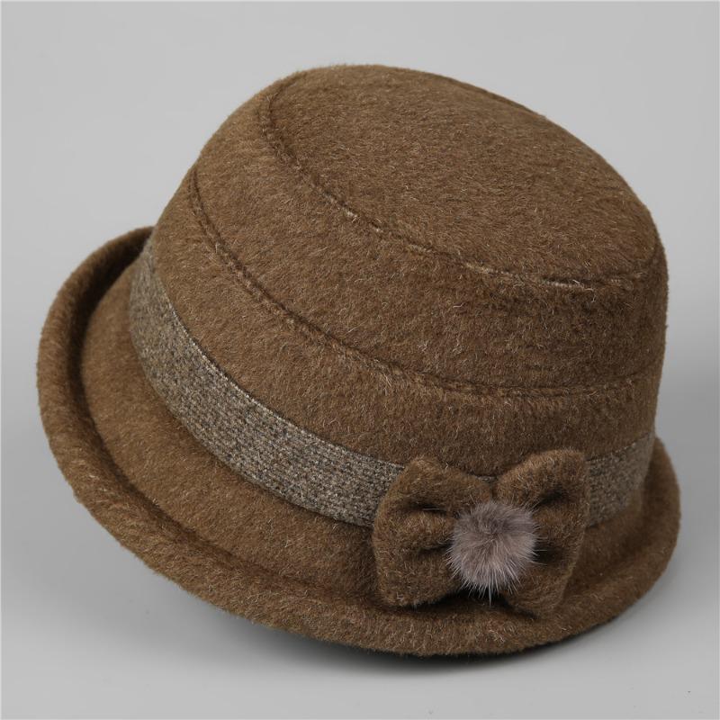 Winter elegant bow women's hat bucket hat autumn woolen warm windproof basin hat