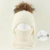 Kids Warm Knitted Hat With Faux Raccoon Fur Pom Matching Scarf Set Winter Cap Boys Girls