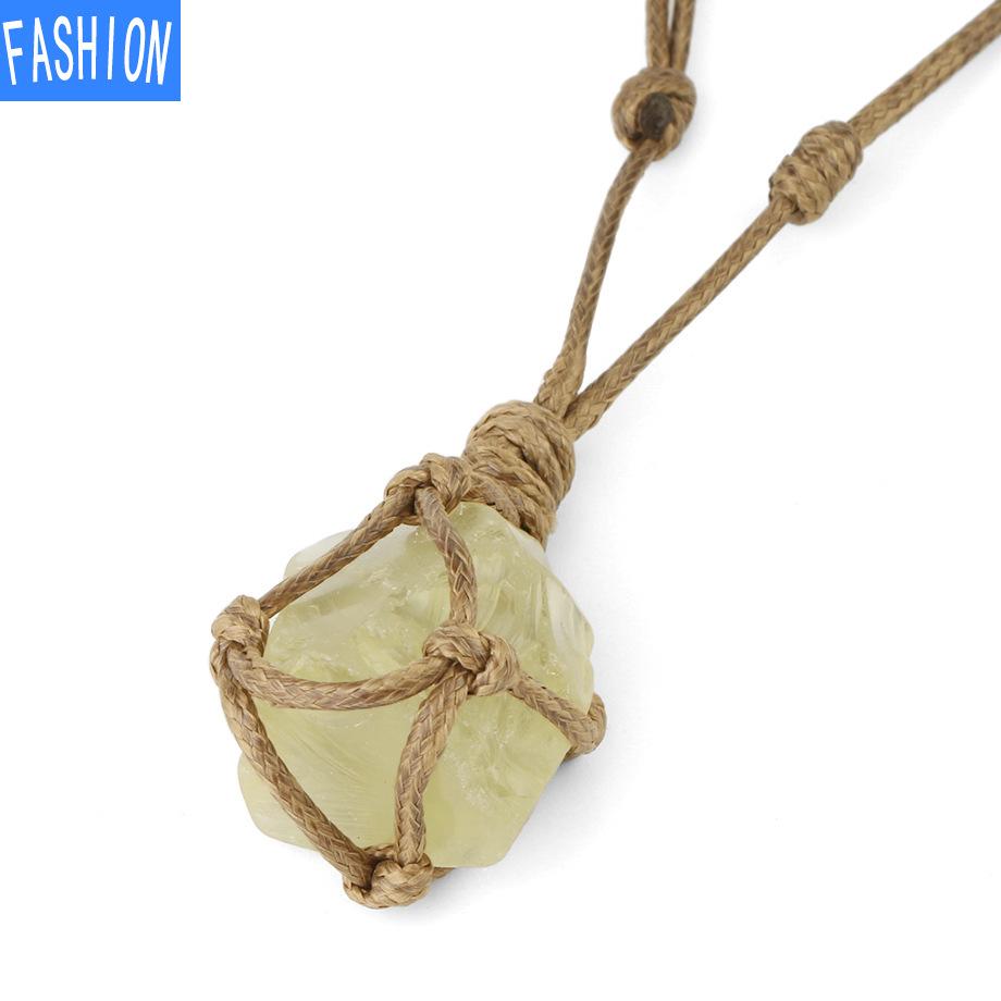 Natural Irregular Amethyst Pendant Hand-Made Cowhide Rope Woven Stone Personalized Necklace