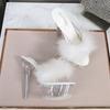 Women Summer 14cm High Heels 4cm Platform Slides Crystal Mules Lady Transparent Fur Slippers Extreme Clear Heels Sexy Shoes