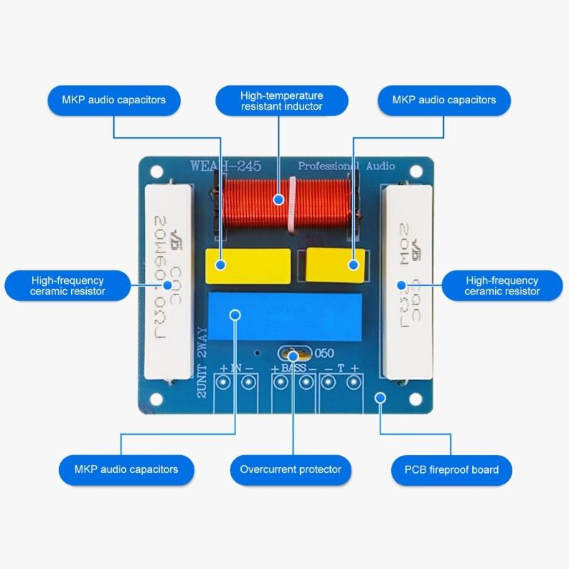 2-Way Sound Crossover Filter MKP Capacitors Frequency Divider WEAH-245 400W High Bass For Enhancing Sound