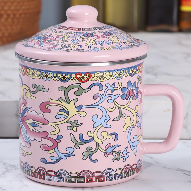 Vintage Personalized Enamel Cup with Lid Tea Cups Portable Milk Coffee Mugs Ins Korean Style Breakfast Thermo Mug Drinkware 500ml розовый