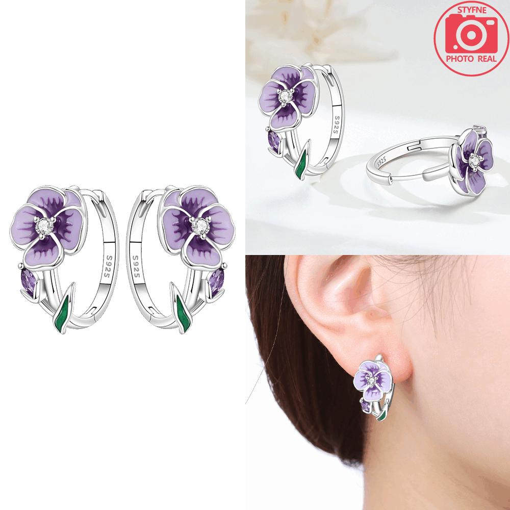 Purple Iris Flower Blue Hydrangea Flower Earrings 925 Silver Tulip Women s Accessories Gifts Valentine Gift Earring Set