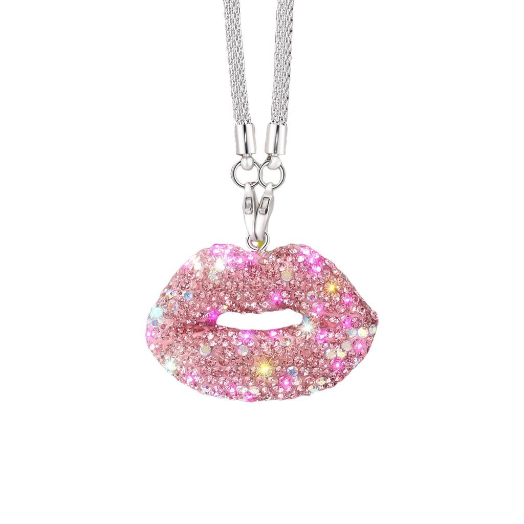 Bling Lip Diamond Crystal Rear View Mirror Charm Car Interior Decoration Pendant Fashionable Rear Mirror Charm for Women