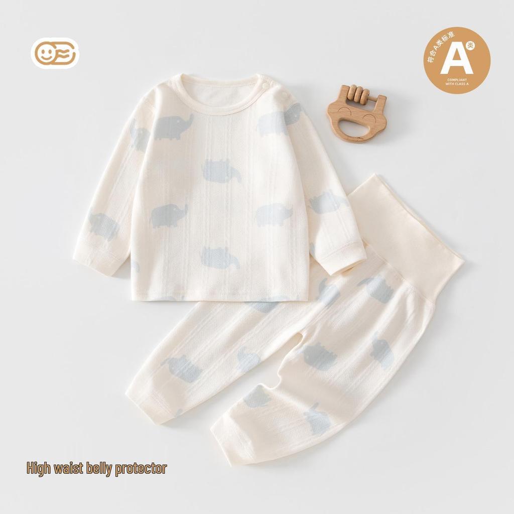 Baumwoll-Langarm-Unterwäsche-Set für Babys und Kleinkinder mit hoch geschnittenem Bauchschutz für Herbst/Winter