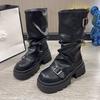 Damenstiefel 2026 Frühling Herbst Braun Maillard Retro Neue Absatzsteigerung Bequem Rutschfest Mode Gürtelschnalle Stiefel