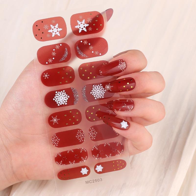 Autocolante de Crăciun pentru unghii cu gel fără coacere cu 16 degete, Autocolante pentru unghii cu folie de ulei pentru unghii