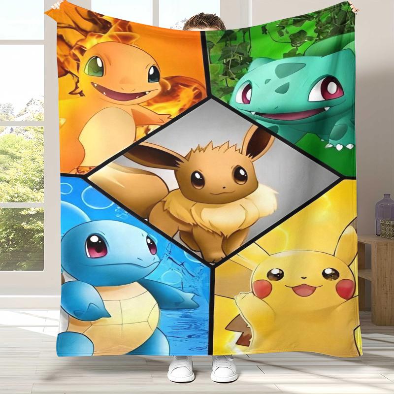 

Kawaii Pokemon Pikachu Cartoon Flannel Blanket,Ultra Soft Warm Plush Throw for Home Bedroom Bed Sofa Cover Office Camping gift 75x90cm